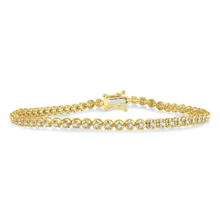 1 Ctw Round Cut Diamond Illusion Tennis Bracelet in 10K Yellow Gold