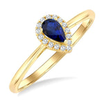 Load image into Gallery viewer, 5x3 MM Pear Shape Sapphire and 1/20 Ctw Round Cut Diamond Halo Precious Ring in 10K Yellow Gold