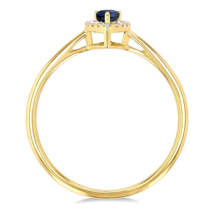 5x3 MM Pear Shape Sapphire and 1/20 Ctw Round Cut Diamond Halo Precious Ring in 10K Yellow Gold