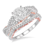 Load image into Gallery viewer, 7/8 Ctw Lovebright Diamond Wedding Set With 5/8 Ctw Round Entwined Shank Engagement Ring and 1/5 Ctw Wedding Band in 14K White and Rose Gold