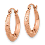 14K Rose Gold 3.25x18mm Textured Tapered Hollow Hoop Earrings