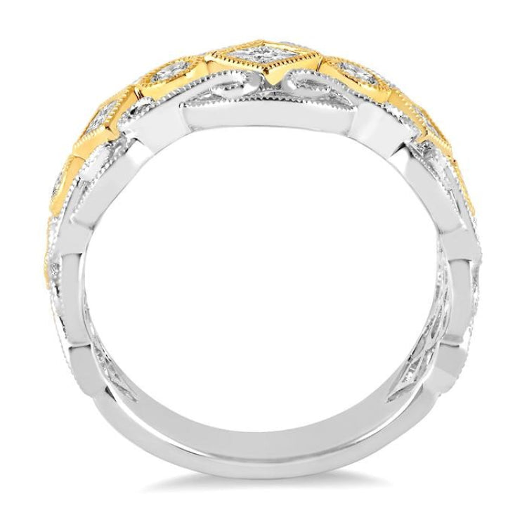 1/2 Ctw Round and Princess Cut Diamond Fashion Band in 14K White and Yellow Gold