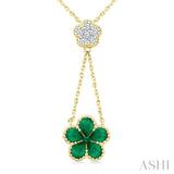 4x3 MM Pear Cut & 1.8 MM Round Emerald and 1/5 Ctw Round Cut Diamond Floral Blossom Precious Necklace in 14K Yellow Gold