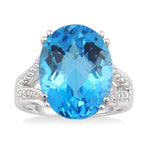 Load image into Gallery viewer, 16x12 MM Oval Cut Blue Topaz and 1/4 Ctw Round Cut Diamond Semi-Precious Ring in 14K White Gold