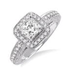 Load image into Gallery viewer, 1 1/10 Ctw Diamond Engagement Ring with 3/4 Ct Princess Cut Center Stone in 14K White Gold