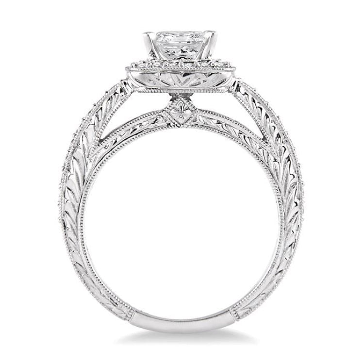 1 1/10 Ctw Diamond Engagement Ring with 3/4 Ct Princess Cut Center Stone in 14K White Gold