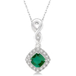 Load image into Gallery viewer, 4x4 MM Cushion Shape Emerald and 1/10 Ctw Round Cut Diamond Pendant in 14K White Gold with Chain