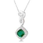 Load image into Gallery viewer, 4x4 MM Cushion Shape Emerald and 1/10 Ctw Round Cut Diamond Pendant in 14K White Gold with Chain