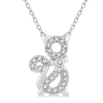 Load image into Gallery viewer, 1/10 Ctw Cat Motif Petite Round Cut Diamond Fashion Pendant With Chain in 10K White Gold