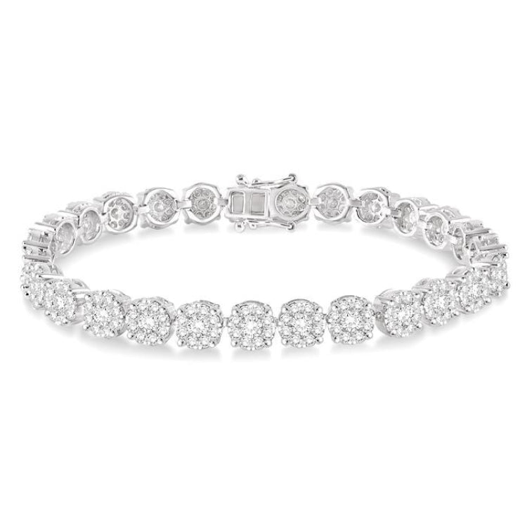 7 Ctw Round Cut Diamond Lovebright Tennis Bracelet in 14K White Gold