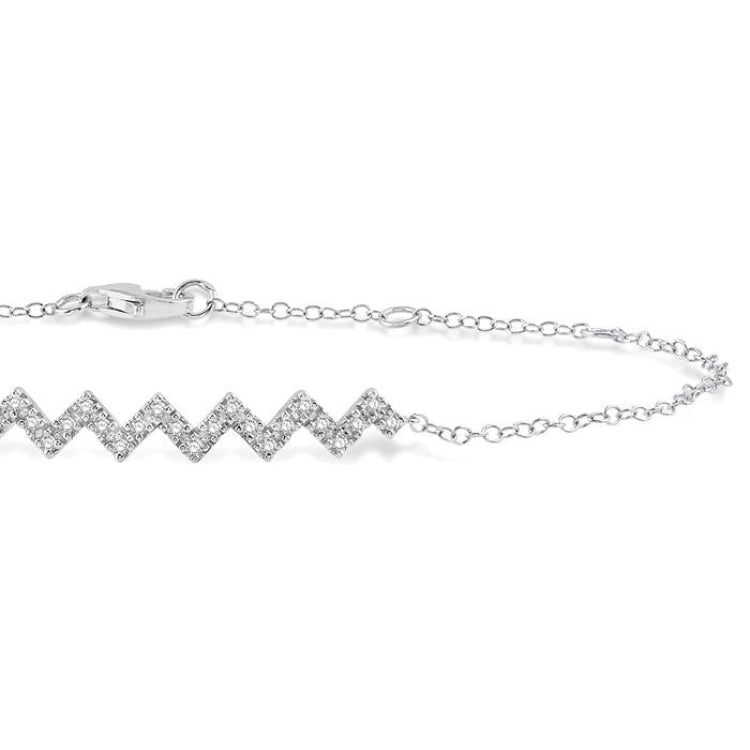 1/5 Ctw Zig-Zag Round Cut Diamond Link Chain Bracelet in 10K White Gold
