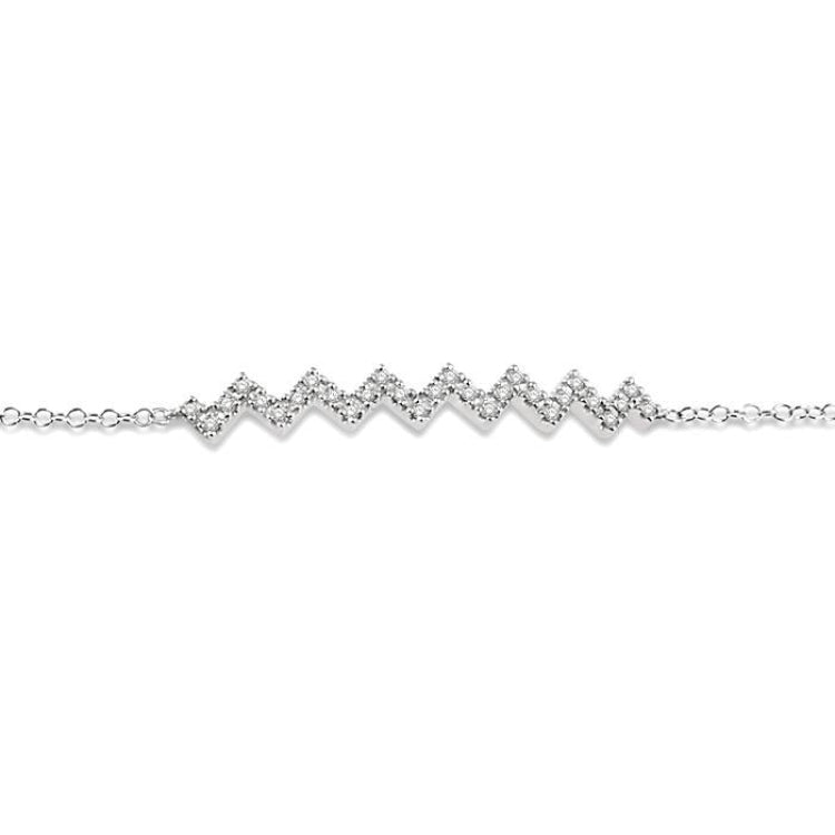 1/5 Ctw Zig-Zag Round Cut Diamond Link Chain Bracelet in 10K White Gold