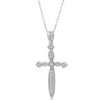 Load image into Gallery viewer, 1/10 Ctw Marquise &amp; Diamond Mount Cross Charm Round Cut Diamond Pendant With Chain in 10K White Gold