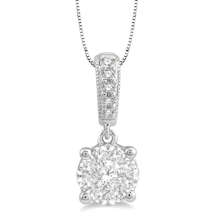 1/4 Ctw Lovebright Round Cut Diamond Pendant in 14K White Gold with Chain