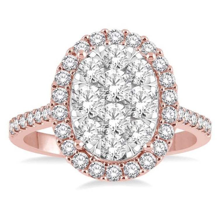 1 1/2 Ctw Oval Shape Diamond Lovebright Ring in 14K Rose and White Gold
