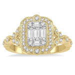 Load image into Gallery viewer, 5/8 Ctw Intricate lattice Baguette and Round Cut Diamond Ring in 14K Yellow and white gold