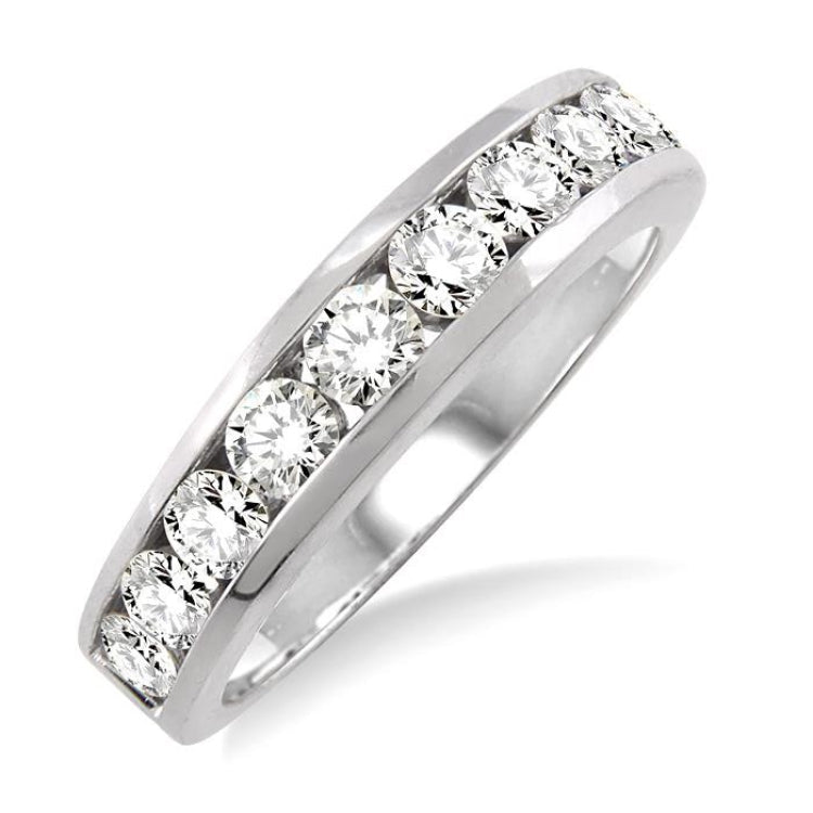 1 Ctw Channel Set Round Cut Diamond Wedding Band in 14K White Gold
