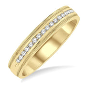 1/4 Ctw Parallel Milgrain & Niched Center Round Cut Diamond Men's Wedding Band in 14K Yellow Gold