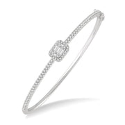 1 Ctw Emerald Shape Fusion Baguette and Round Cut Diamond Stackable Bangle in 14K White Gold