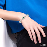 5x5 MM Cushion Cut Emerald and 2 Ctw Round Cut Diamond Precious Bracelet in 14K White Gold