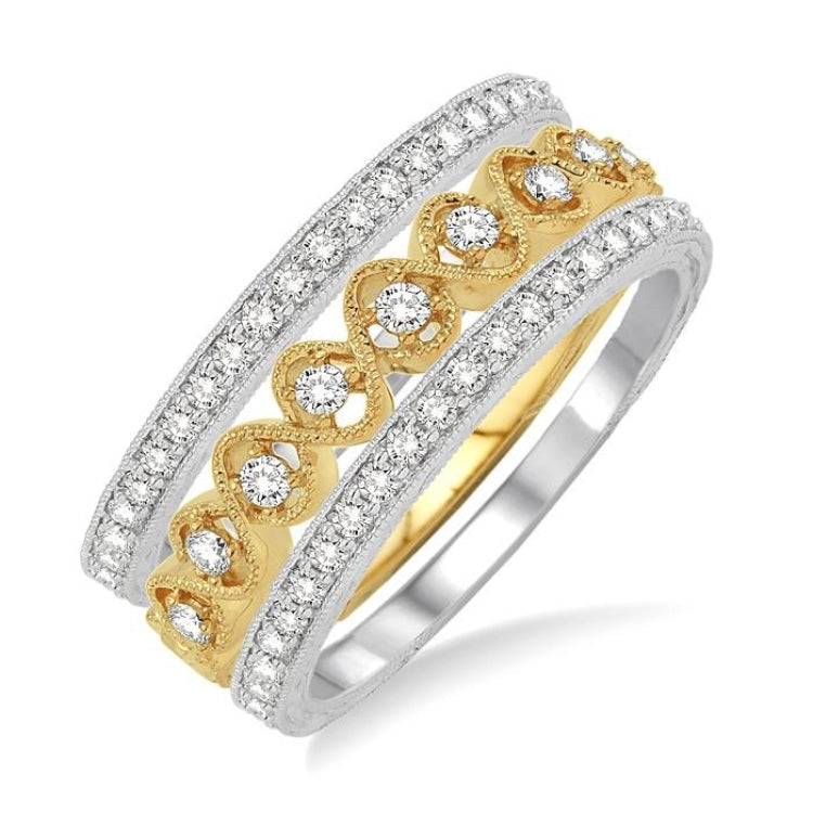 1/2 Ctw Round Cut Diamond Triple Band Set in 14K white and yellow Gold