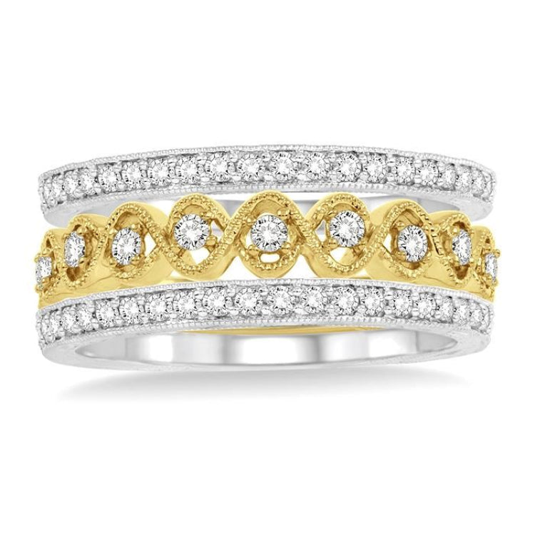 1/2 Ctw Round Cut Diamond Triple Band Set in 14K white and yellow Gold