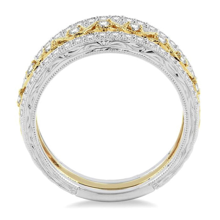 1/2 Ctw Round Cut Diamond Triple Band Set in 14K white and yellow Gold
