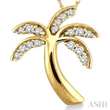 1/10 Ctw Palm Tree Round Cut Diamond Pendant in 14K Yellow Gold with Chain