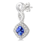 Load image into Gallery viewer, 4x4 MM Cushion Shape Tanzanite and 1/5 Ctw Round Cut Diamond Earrings in 10K White Gold
