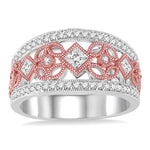 Load image into Gallery viewer, 5/8 Ctw Round and Princess Cut Diamond Wide Band in 14K White and Rose Gold