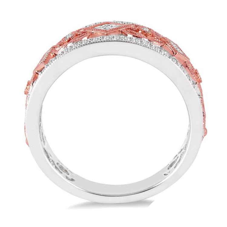 5/8 Ctw Round and Princess Cut Diamond Wide Band in 14K White and Rose Gold