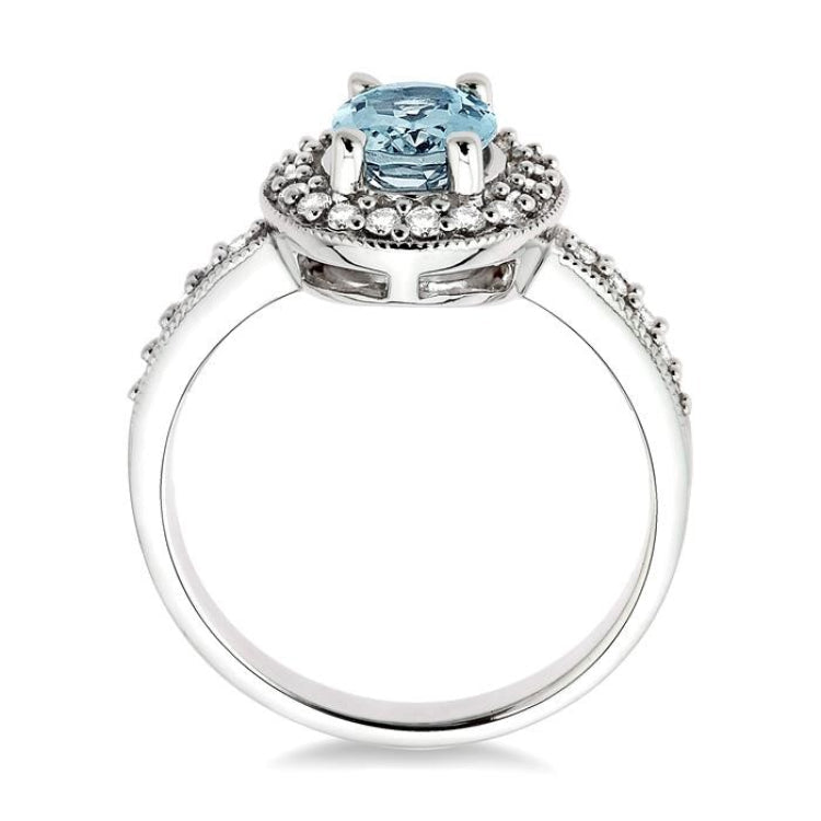 8x6mm Oval Cut Aquamarine and 1/3 Ctw Round Cut Diamond Ring in 14K White Gold