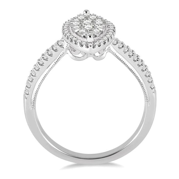 3/4 Ctw Marquise Shape Round Cut Diamond Lovebright Ring in 14K White Gold