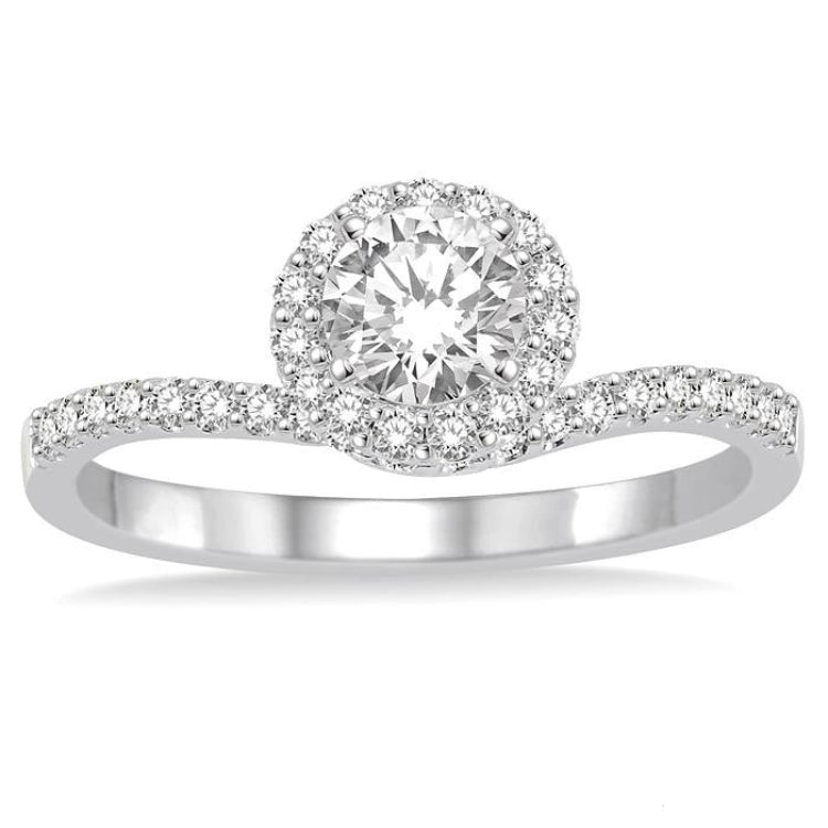 1/2 Ctw Diamond Engagement Ring with 1/4 Ct Round Cut Center Stone in 14K White Gold