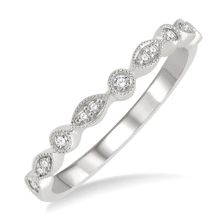 1/10 Ctw Marquise and Circular Lattice Round Cut Diamond Wedding Band in 14K White Gold
