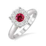 Load image into Gallery viewer, 3.8 MM Round Cut Ruby and 1/3 Ctw Lovebright Diamond Precious Ring in 14K White Gold