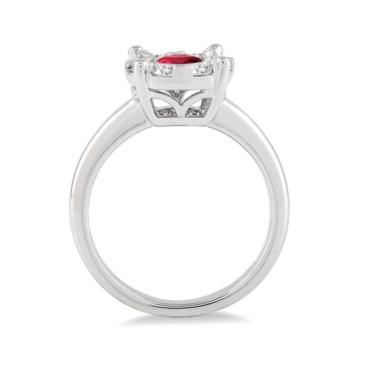 3.8 MM Round Cut Ruby and 1/3 Ctw Lovebright Diamond Precious Ring in 14K White Gold