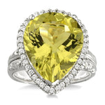 Load image into Gallery viewer, 16x13 MM Pear Shape Lemon Quartz and 1/3 Ctw Round Cut Diamond Semi-Precious Ring in 14K White Gold