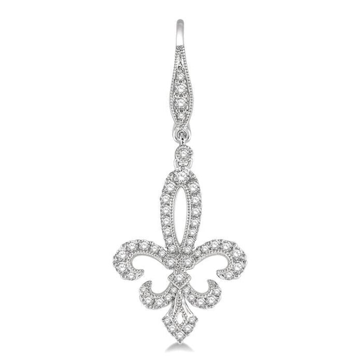 3/4 Ctw Fleur De Lis Round Cut Diamond Hanging Earrings in 14K White Gold