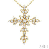 1/4 Ctw Floral Leaf Cross Round Cut Diamond Fashion Pendant With Chain in 14K Yellow Gold
