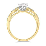 1/2 Ctw Pear Shape Center Criss Cross Carved Shank Lovebright Round Cut Diamond Engagement Ring in 14K Yellow and White gold