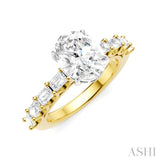7/8 Ctw Oval Shape Emerald and Round Cut Diamond Semi-Mount Engagement Ring in 14K Yellow and White Gold