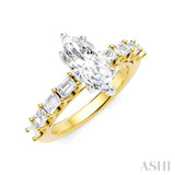 7/8 Ctw Marquise Shape Emerald and Round Cut Diamond Semi-Mount Engagement Ring in 14K Yellow and White Gold
