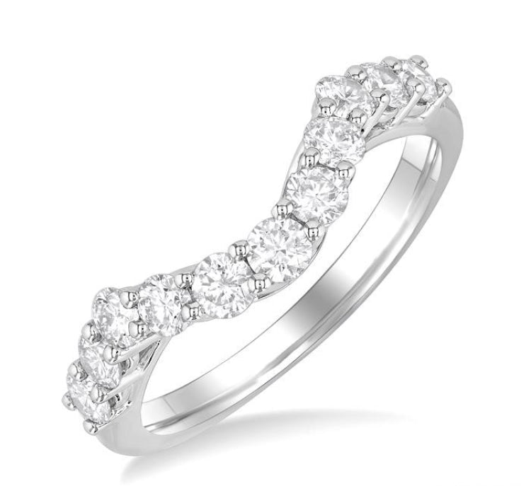 3/4 Ctw Curved Round Cut Diamond Wedding Band in 14K White Gold