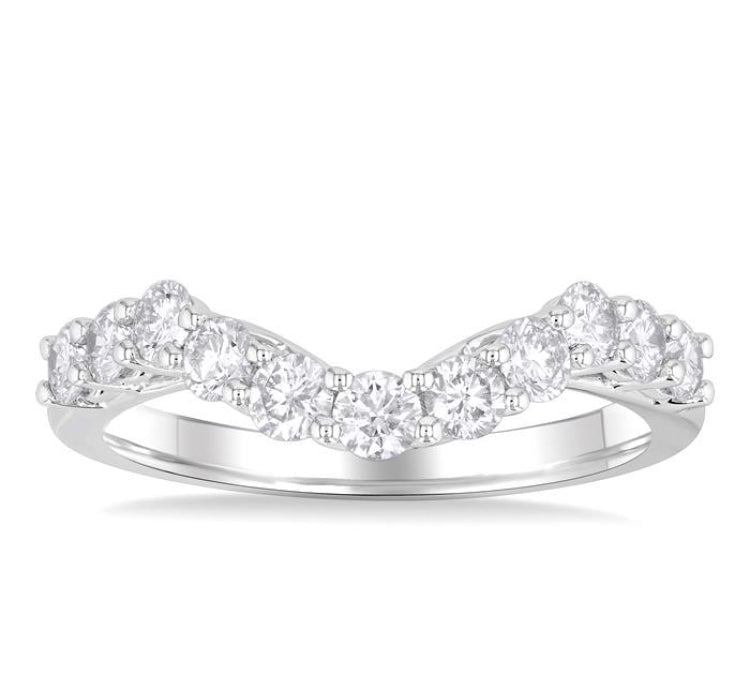 3/4 Ctw Curved Round Cut Diamond Wedding Band in 14K White Gold
