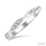 1/10 Ctw Marquise Carved Link Round Cut Diamond Stackable Wedding Band in 14K White Gold