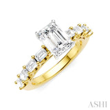 7/8 Ctw Emerald Shape Emerald and Round Cut Diamond Semi-Mount Engagement Ring in 14K Yellow and White Gold
