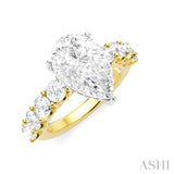 1 1/3 Ctw Pear Shape Round Cut Diamond Semi-Mount Engagement Ring in 14K Yellow and White Gold