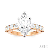 7/8 Ctw Marquise Shape Round Cut Diamond Semi-Mount Engagement Ring in 14K Rose and White Gold