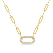 1/4 Ctw Paperclip Round Cut Diamond Pendant With Chain in 14K Yellow Gold
